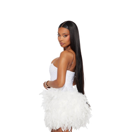 Zoey Feathered Sequin Mini Dress White