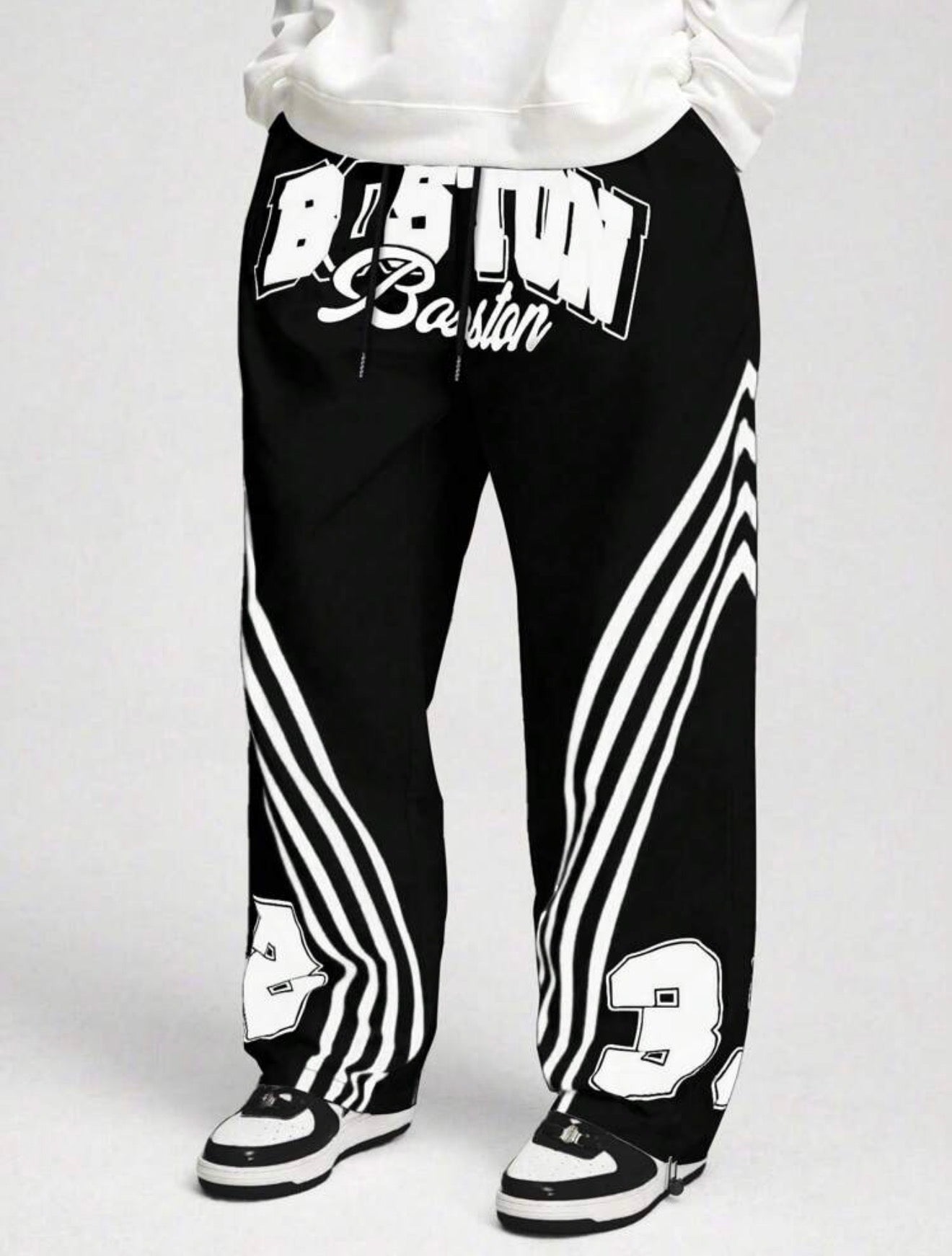 ROMWE MEN Prep Casual Letter Print Pocket Pants