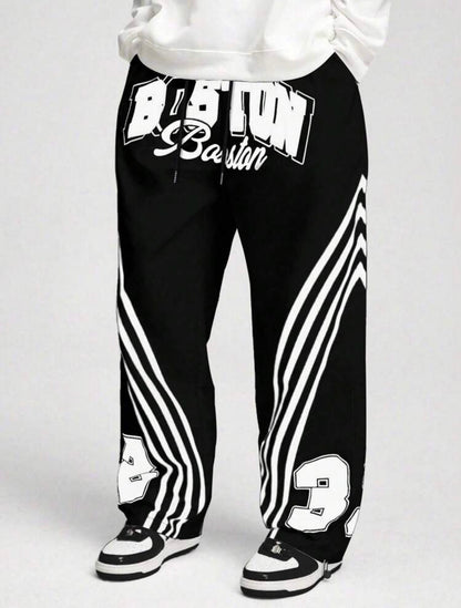 ROMWE MEN Prep Casual Letter Print Pocket Pants