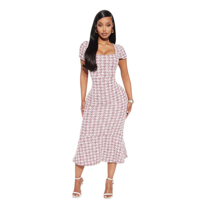 Margot Stretch Tweed Midi Dress Burgundy Combo