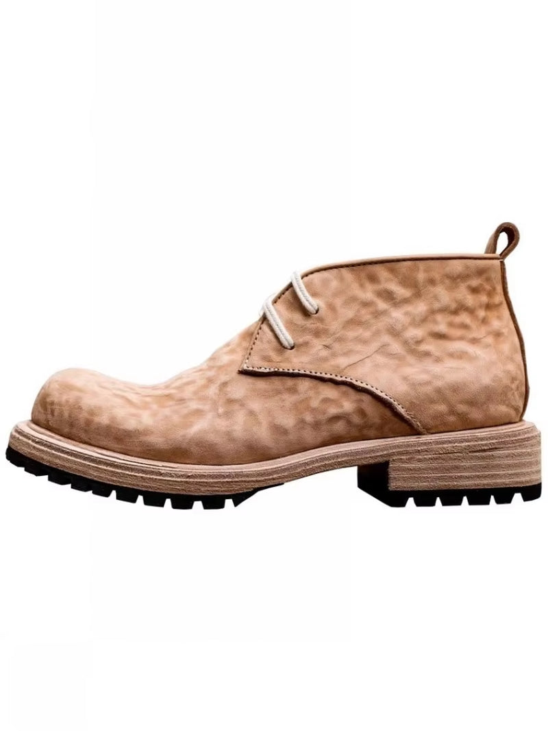 Dress Shoes Men Vintage Business Casual High Top Shoes Lace up Handmade Horsehide Genuine Leather Work Cargo Shoes High Quality