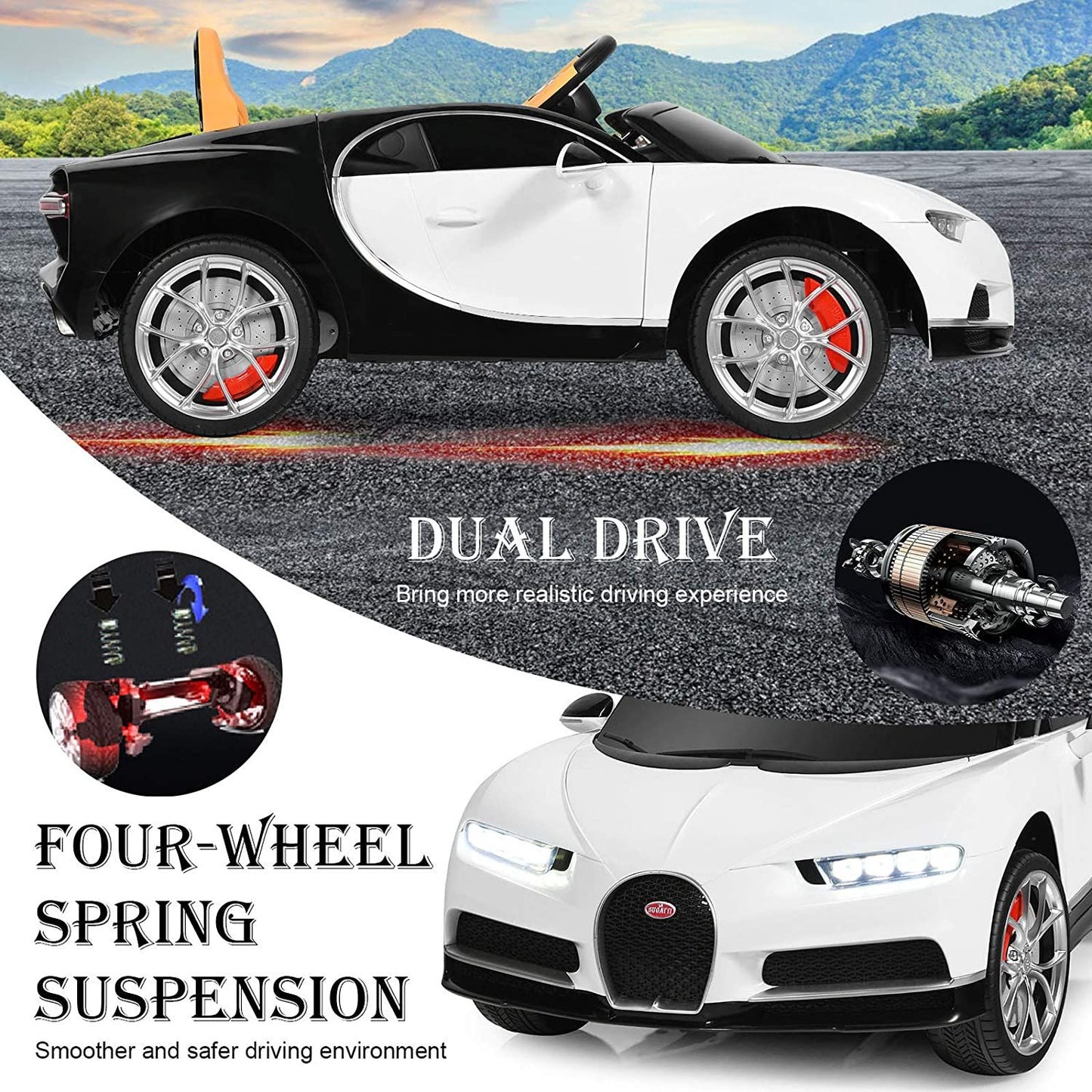 Exciting 12V Licensed Bugatti Battery-Powered Ride-On Car with Remote Control for Kids