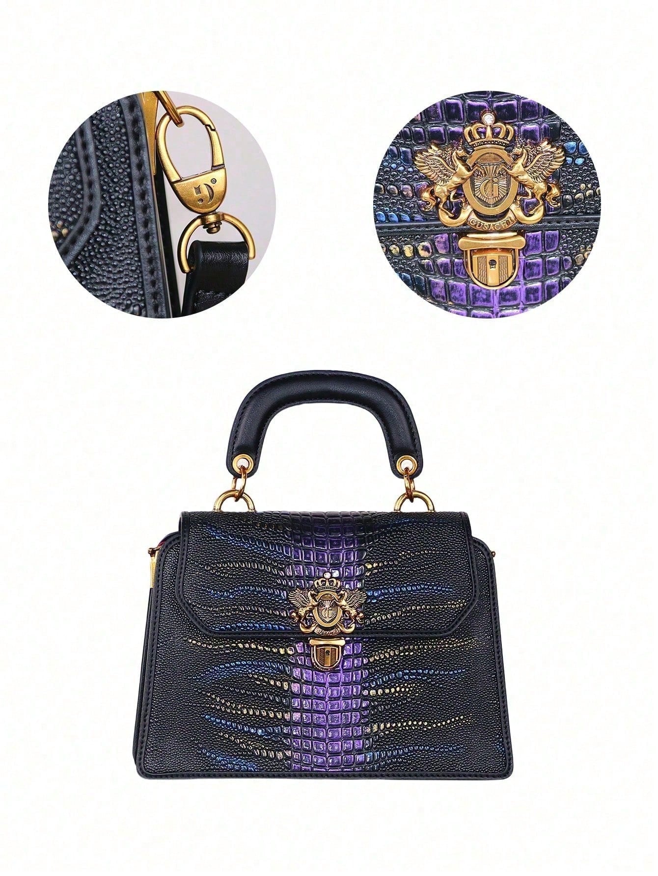 Luxury Custom 2025 New Vintage Women'S Handbag, Fashion Elaborate Luxurious Blue & Gold Snake Print Lock Ornament Tote Bag, Mature Style Shoulder & Crossbody Bag, Detachable Handle