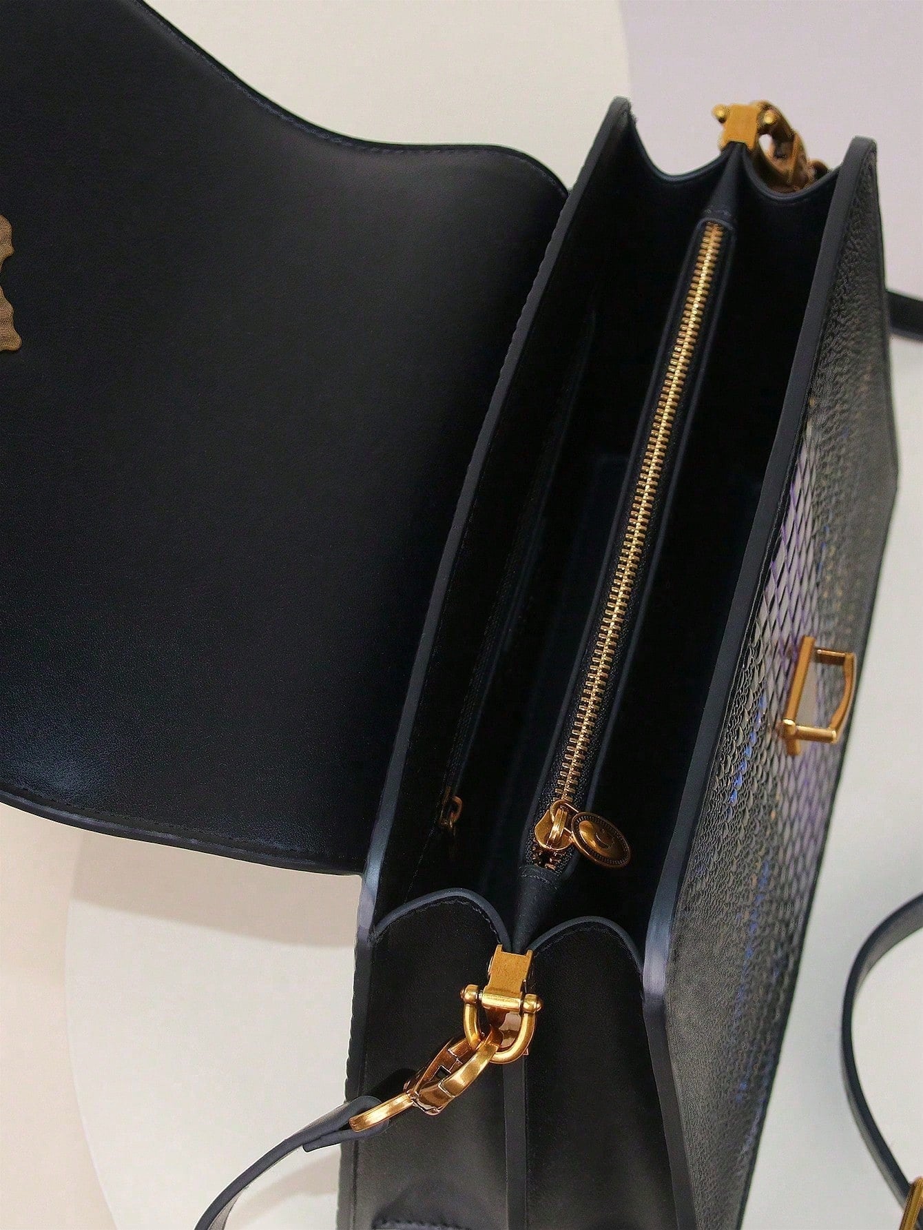 Luxury Custom 2025 New Vintage Women'S Handbag, Fashion Elaborate Luxurious Blue & Gold Snake Print Lock Ornament Tote Bag, Mature Style Shoulder & Crossbody Bag, Detachable Handle