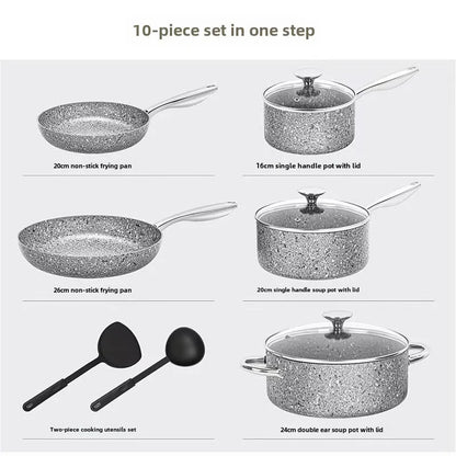 10Pcs Nonstick Cookware Set Nonstick Frying Pans Stainless Steel Handle Grey Granite Cookware Pot Pan Set
