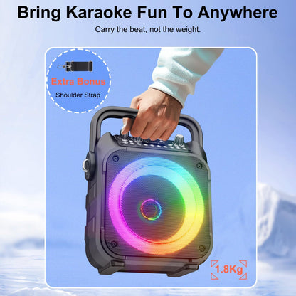 [Newest] Karaoke Machine with 2 Wireless Microphones: Karaoke Speaker Microphones for Adults Kids - Portable Bluetooth Speaker for TV Phone Tablet - Karaoke Gift for Party Home Outdoor Live Mixers