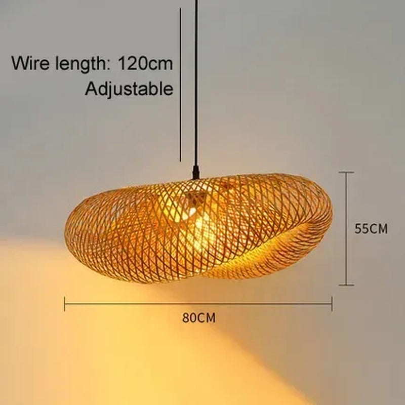 Bamboo Hand Weaving Pendant Light 80Cm Rattan Craft Woven LED Ceiling Lamp Chandelier Fixture Home Bedroom Decor Hanging Lustre