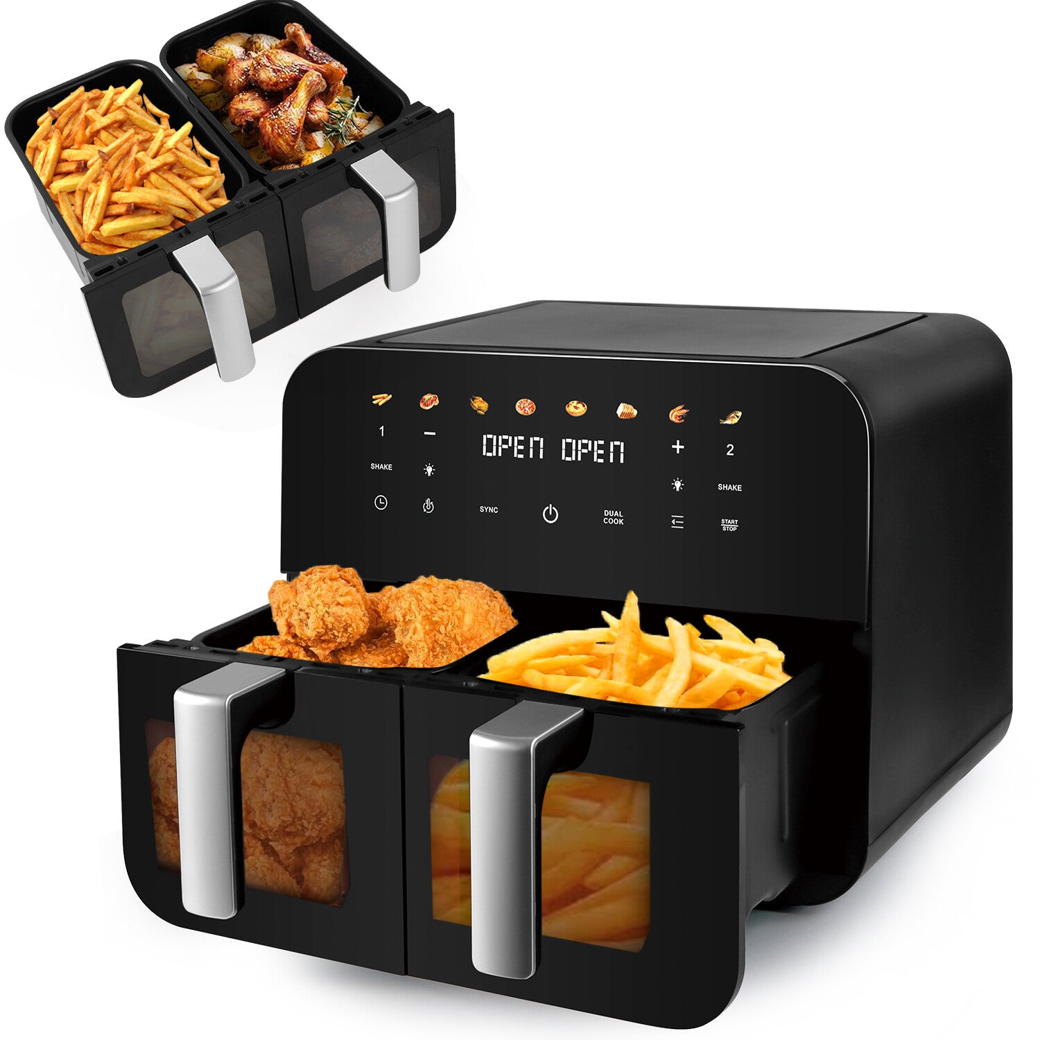 9L Dual Air Fryer 2400W Digital Cooker Oven 8-In-1 Healthy Frying Double Basket