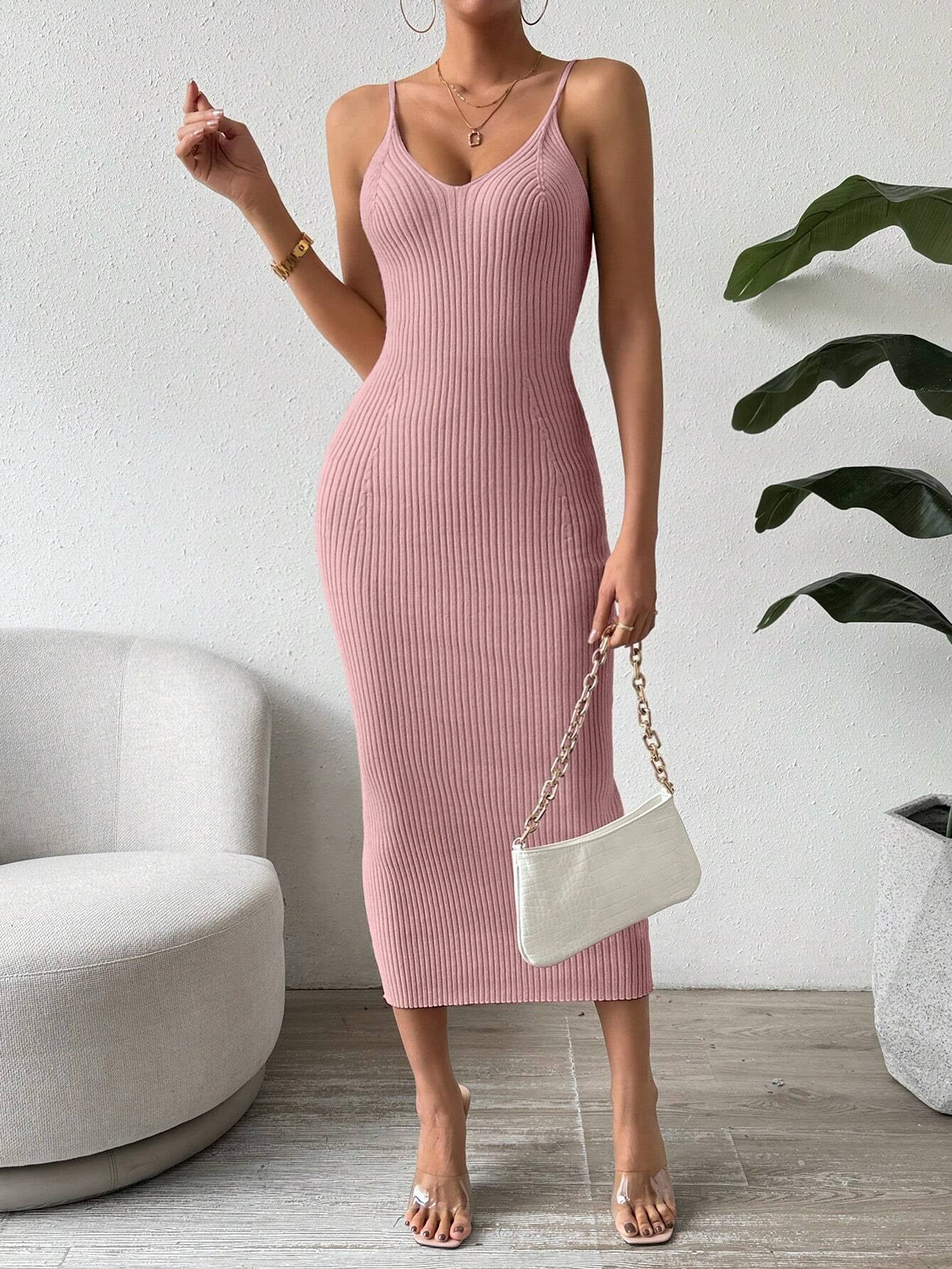 Raffinée Women's Elegant Solid Color Slim Fit Sleeveless Knit Sweater Dress