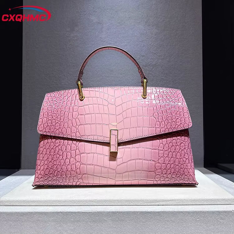 Pink Crocodile Pattern Leather Women'S Handbags Luxury Fashion Lady Shell Shoulder Crossbody Bag Top Handle Messenger Bags