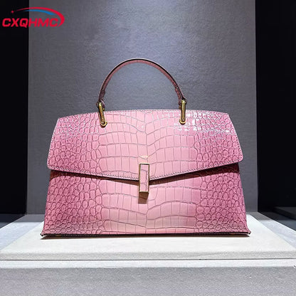 Pink Crocodile Pattern Leather Women'S Handbags Luxury Fashion Lady Shell Shoulder Crossbody Bag Top Handle Messenger Bags