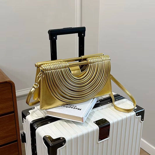 Branded Luxury Evening Clutch Purse for Women Noodles Design Golden Crossbody Bag for Wedding Dinner Party Designer Handbag 2025