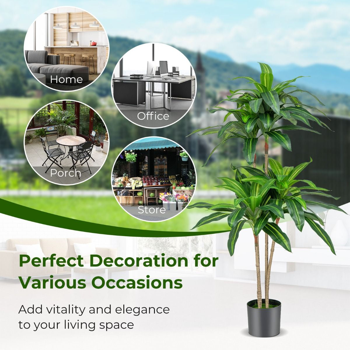 Luxurious 140 cm Artificial Dracaena Plant with 92 Lush Leaves and Sturdy Cement Pot