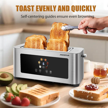 Long Slot Toaster Stainless Steel, Extra-Wide Slots, Digital Touch Control, 6 B