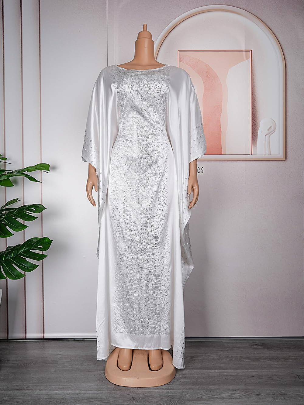 African Dresses for Women Fashion Beading Rhinestone Kaftan Maxi Dress