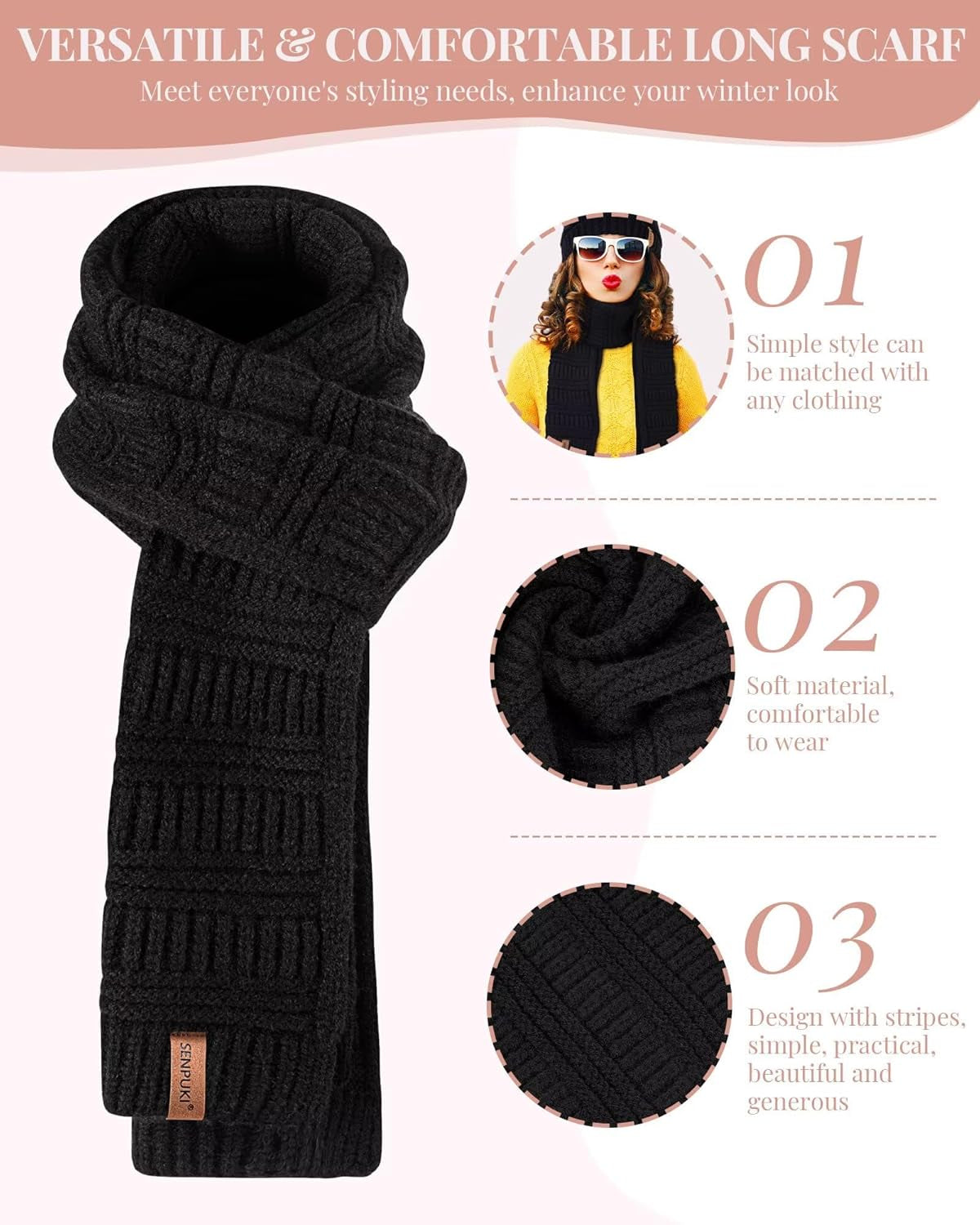 Hat Scarf and Gloves Set Ladies, Cute Pom Pom Winter Beanie Hat for Women with Warm Fleece Lined, Long Knit Bobble Touchscreen Gloves Women Scarf Neck Warmer 3 in 1 Cold Weather Gift Set