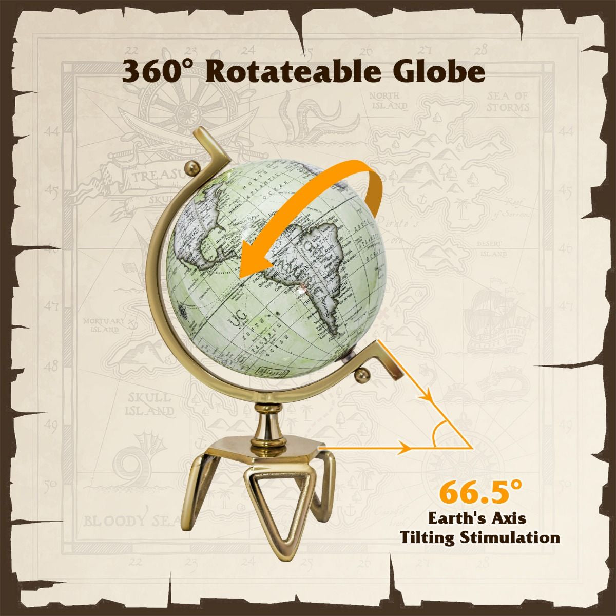 Elegant Interactive Educational Globe with Triangular Metal Stand and Realistic Meridian