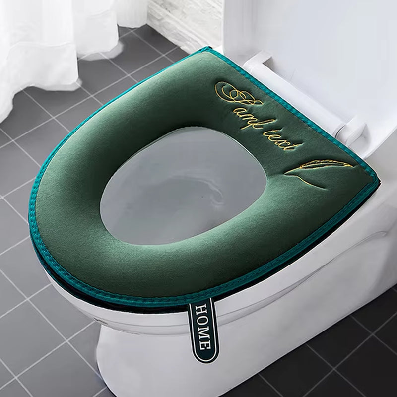 Luxurious Winter Warm Universal Toilet Seat Cover - Soft, Waterproof, and Washable with Convenient Handle