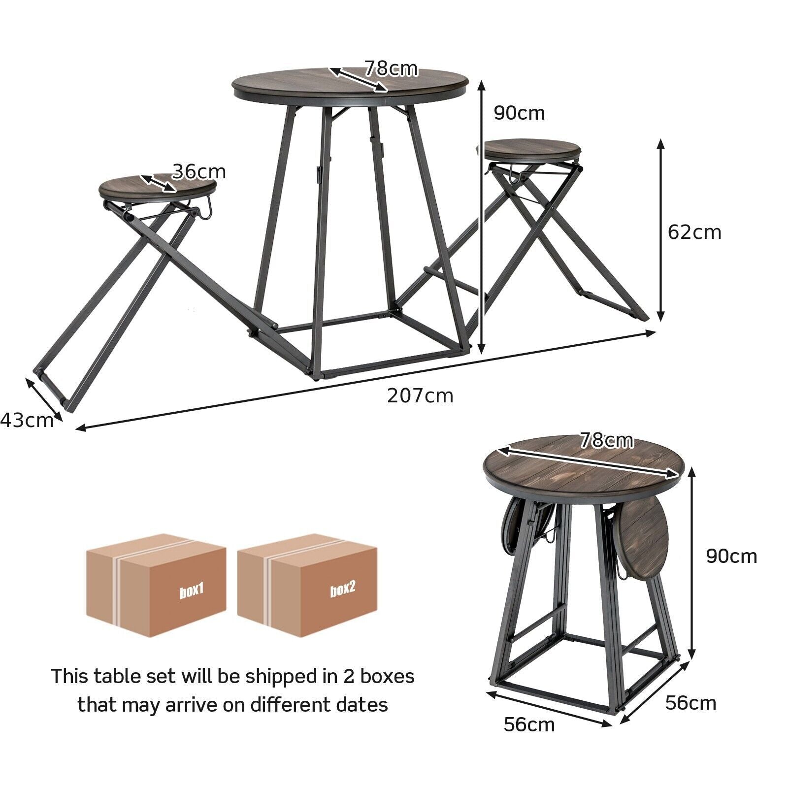 3-Piece Round Table Set with Two Foldable Stools