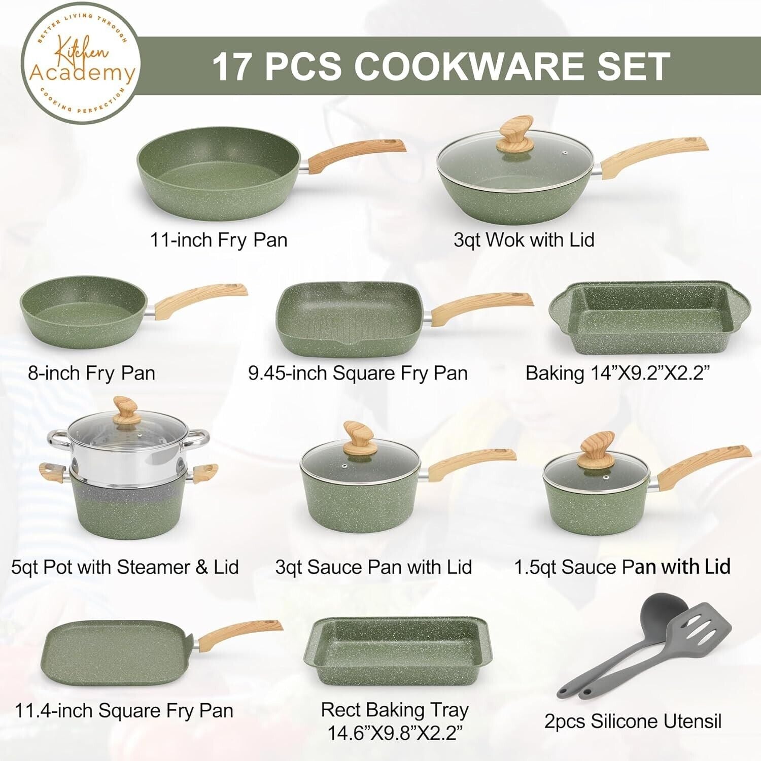 17-Piece Nonstick Cookware Set with Granite Coating