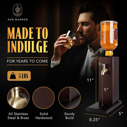 Countertop Liquor Dispenser for Home Bar – Whiskey Dispenser with Food-Safe All-Metal Valve – Whiskey Decanter Optics for Spirits for a Classy Presentation, Whisky Gift Set by