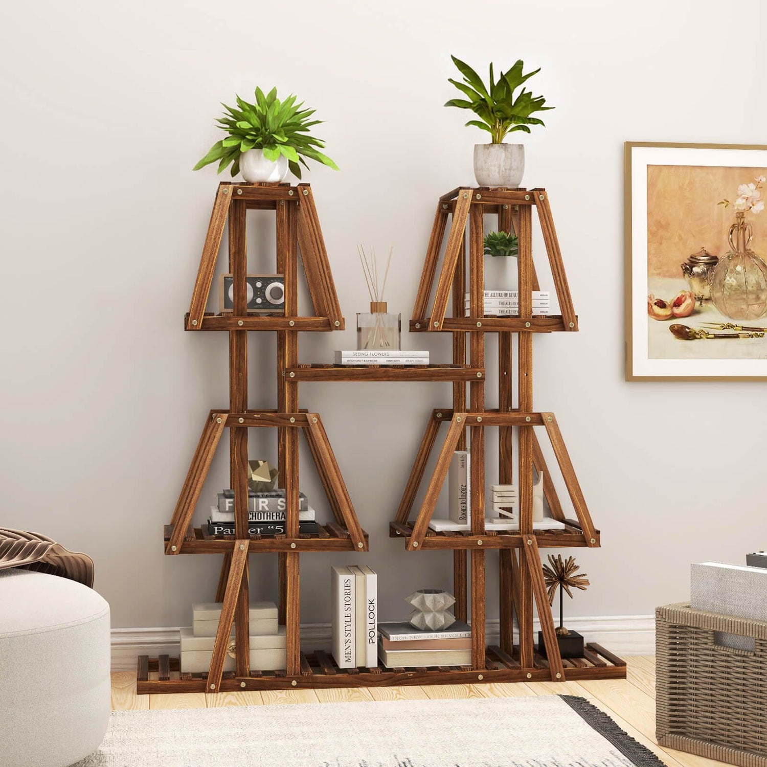 114 cm Tall Wooden Plant Stand with 5 Tiers for 10 Potted Plants