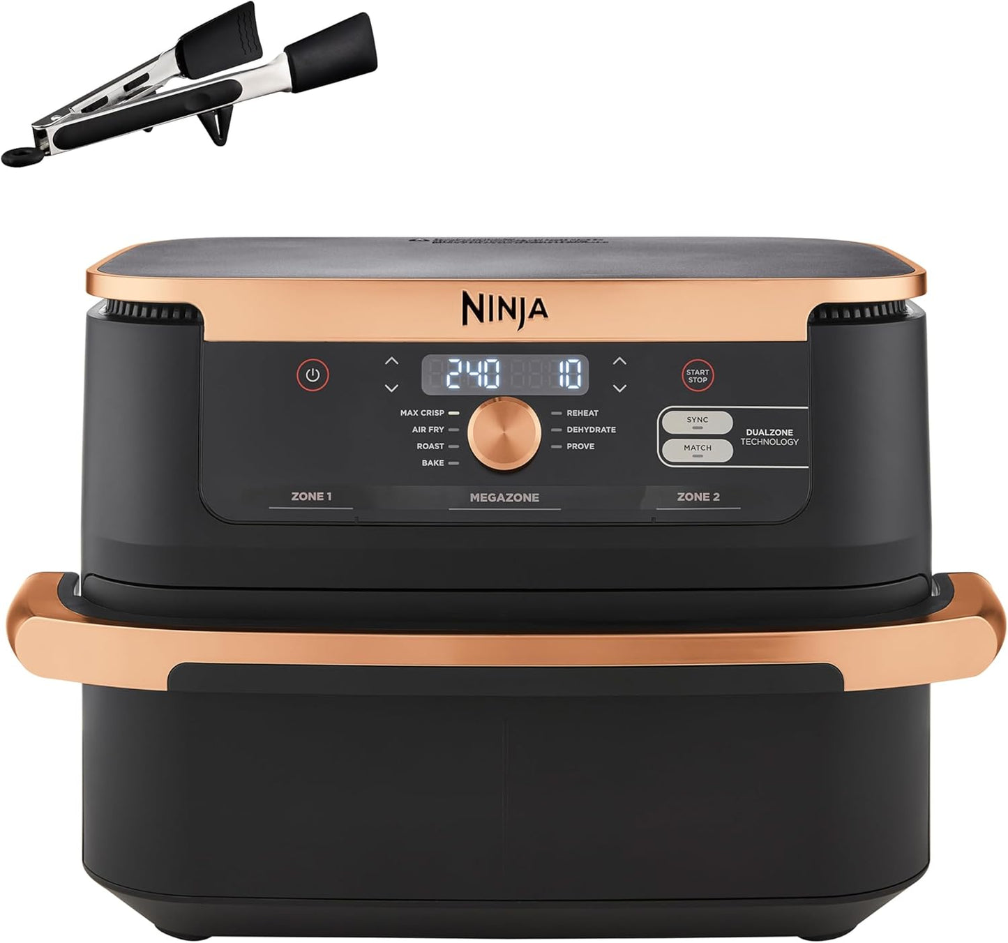 Foodi Flexdrawer Air Fryer, Dual Zone with Removable Divider, Large 10.4L Drawer, 7-In-1, Air-Fryer, Air Fry, Roast, Bake, Crisp, Non-Stick Dishwasher Safe Parts, Black and Copper, AF500UKCP