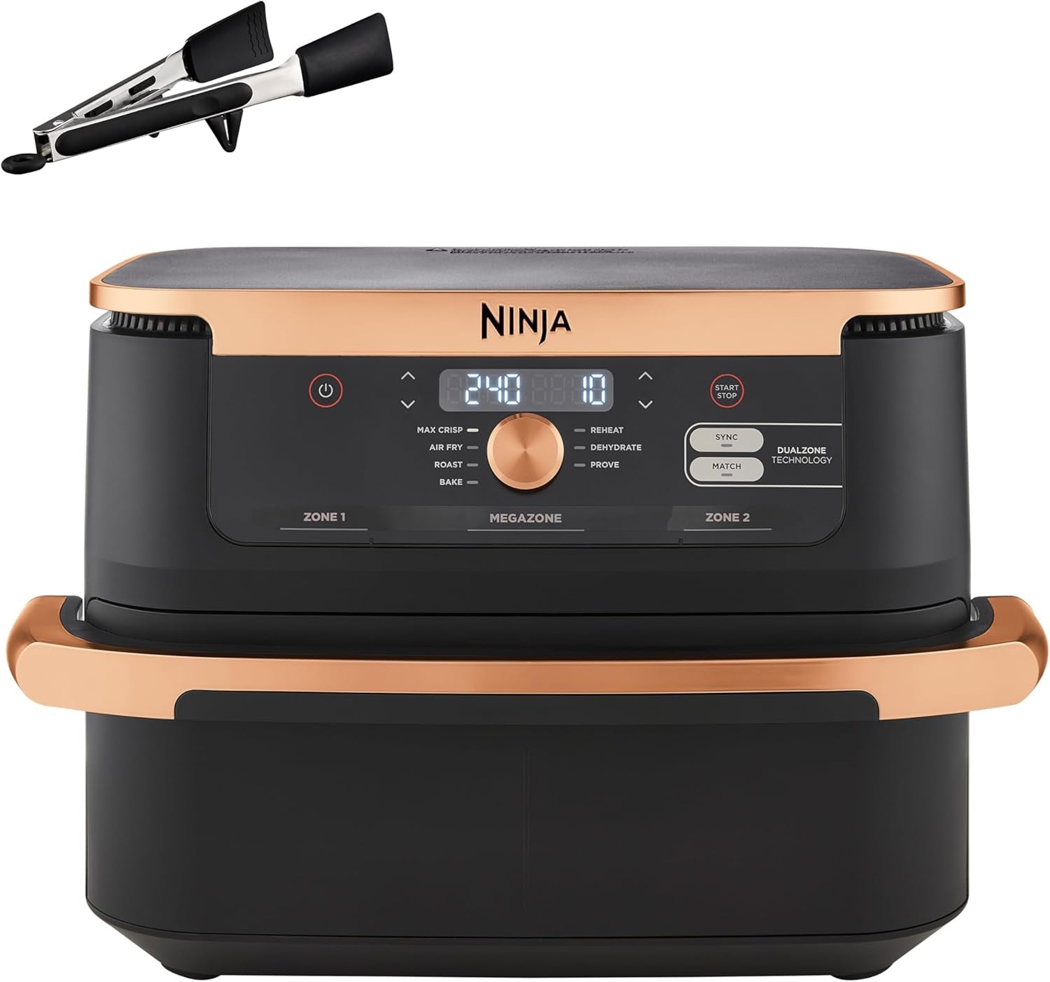Foodi Flexdrawer Air Fryer, Dual Zone with Removable Divider, Large 10.4L Drawer, 7-In-1, Air-Fryer, Air Fry, Roast, Bake, Crisp, Non-Stick Dishwasher Safe Parts, Black and Copper, AF500UKCP