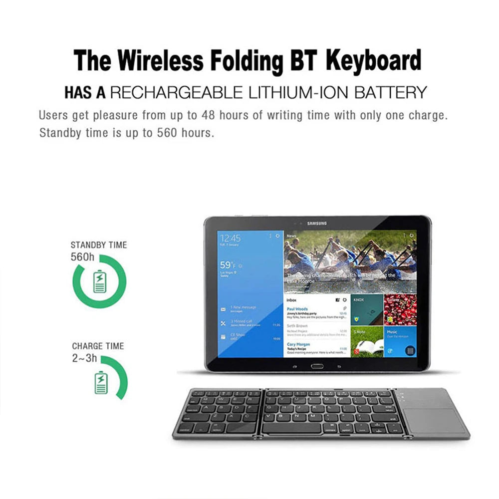 B033 Mini Wireless Bluetooth Keyboard with Touchpad - Portable Magnetic Triple Folding Design for Windows, Android, iOS, and iPad Phones