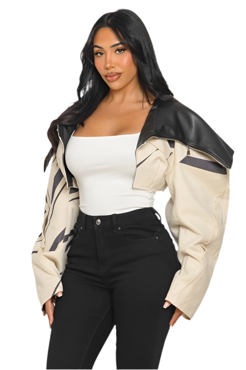 Two-Tone Puff Sleeve Bomber Jacket