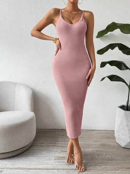 Raffinée Women's Elegant Solid Color Slim Fit Sleeveless Knit Sweater Dress