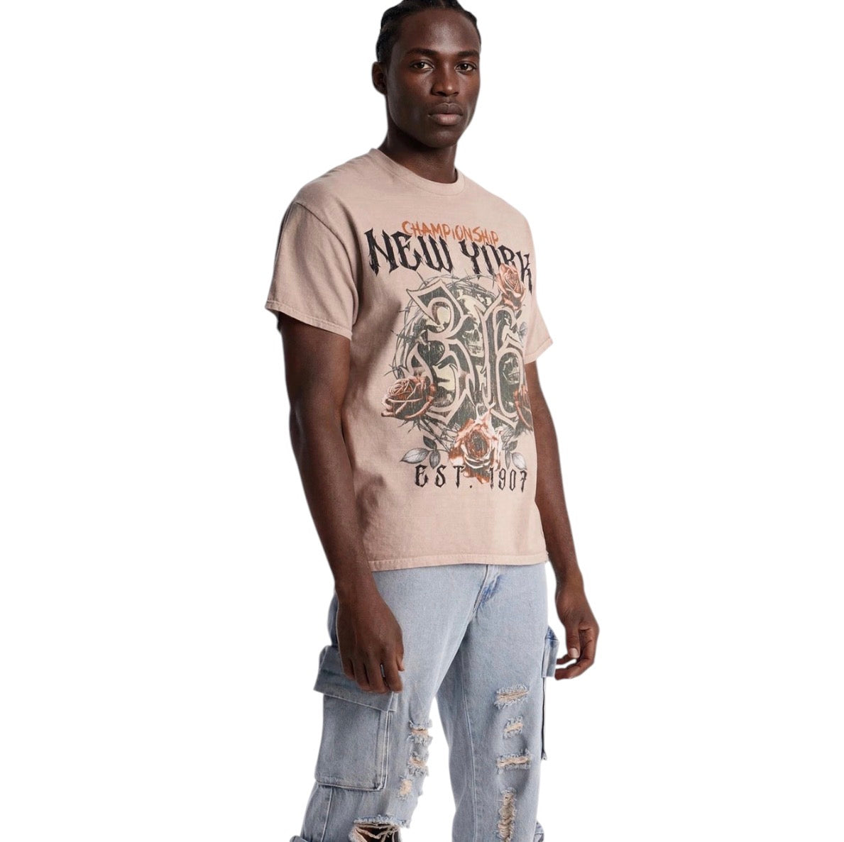 Straight Fractured Cargo Jeans Light Wash