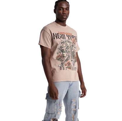 Straight Fractured Cargo Jeans Light Wash