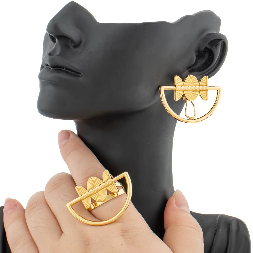 African Map-Inspired Jewelry Set: Statement Earrings and Adjustable Ring for Elegant Occasions