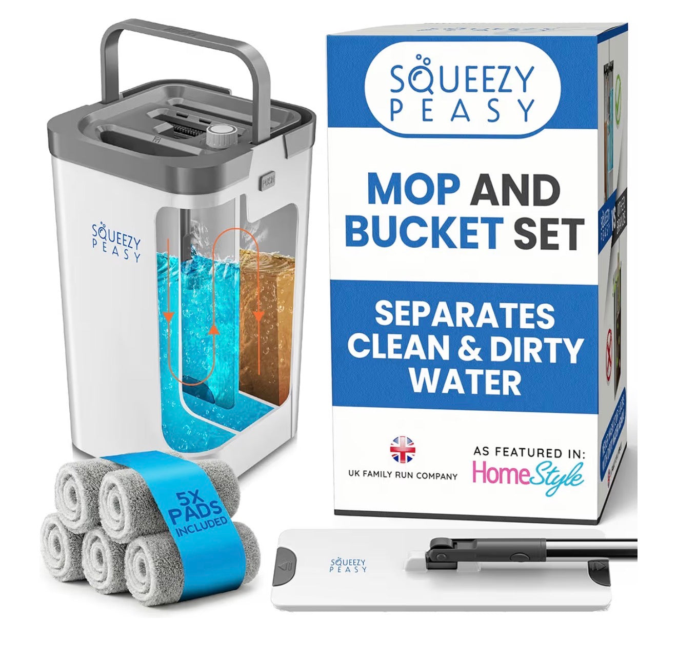 SqueezyPeasy Premium Flat Mop & Bucket Set