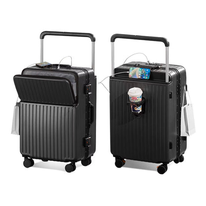 Luggage Aluminum Frame Hard Shell Trolley Case, TSA Lock, with Cup Holder and Phone Holder, USB, 20“-26”
