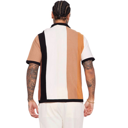 Levels Striped Short Sleeve Knit Polo Brown Combo