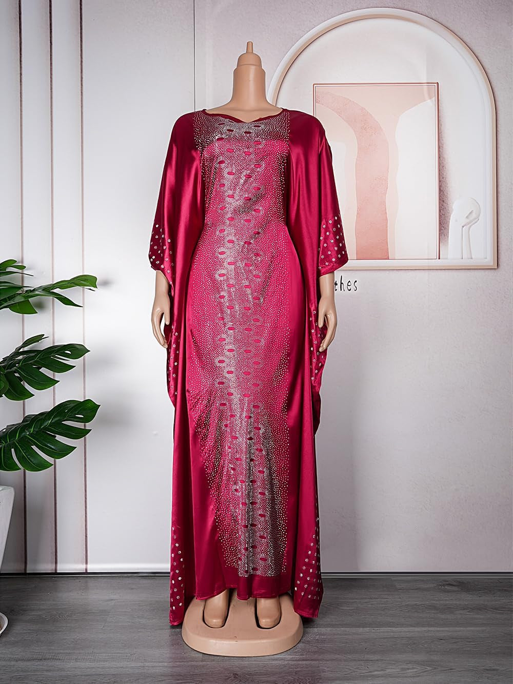 African Dresses for Women Fashion Beading Rhinestone Kaftan Maxi Dress