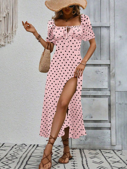 Women's Floral A-Line Maxi Dress with Split Thigh for Holiday Beach Getaways