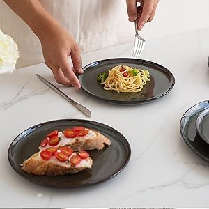 Dinner Plates Set of 6-27Cm Scratch Resistant Ceramic Dinnerware Set, Dishwasher and Microwave Safe, Dessert/Pasta/Salad Plates, Jade Green