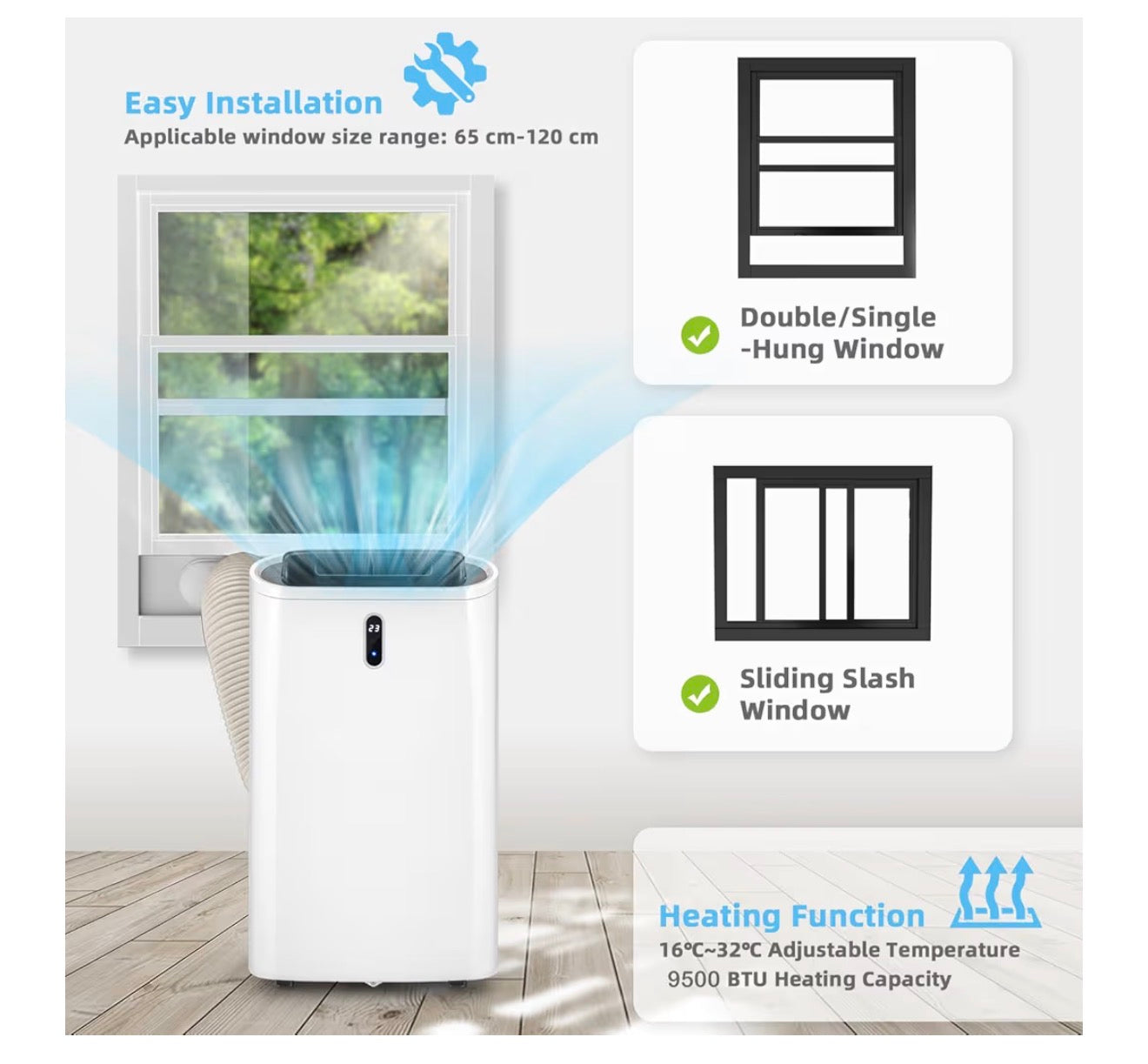 TANGZON 5-in-1 Portable Air Conditioner 12000 BTU, Mobile Air Conditioning Unit, Heater, Dehumidifier, 3 Speeds Fan with Sleep Mode, Remote Control, 24H Timer, Digital Display & Window Kit, AC Unit