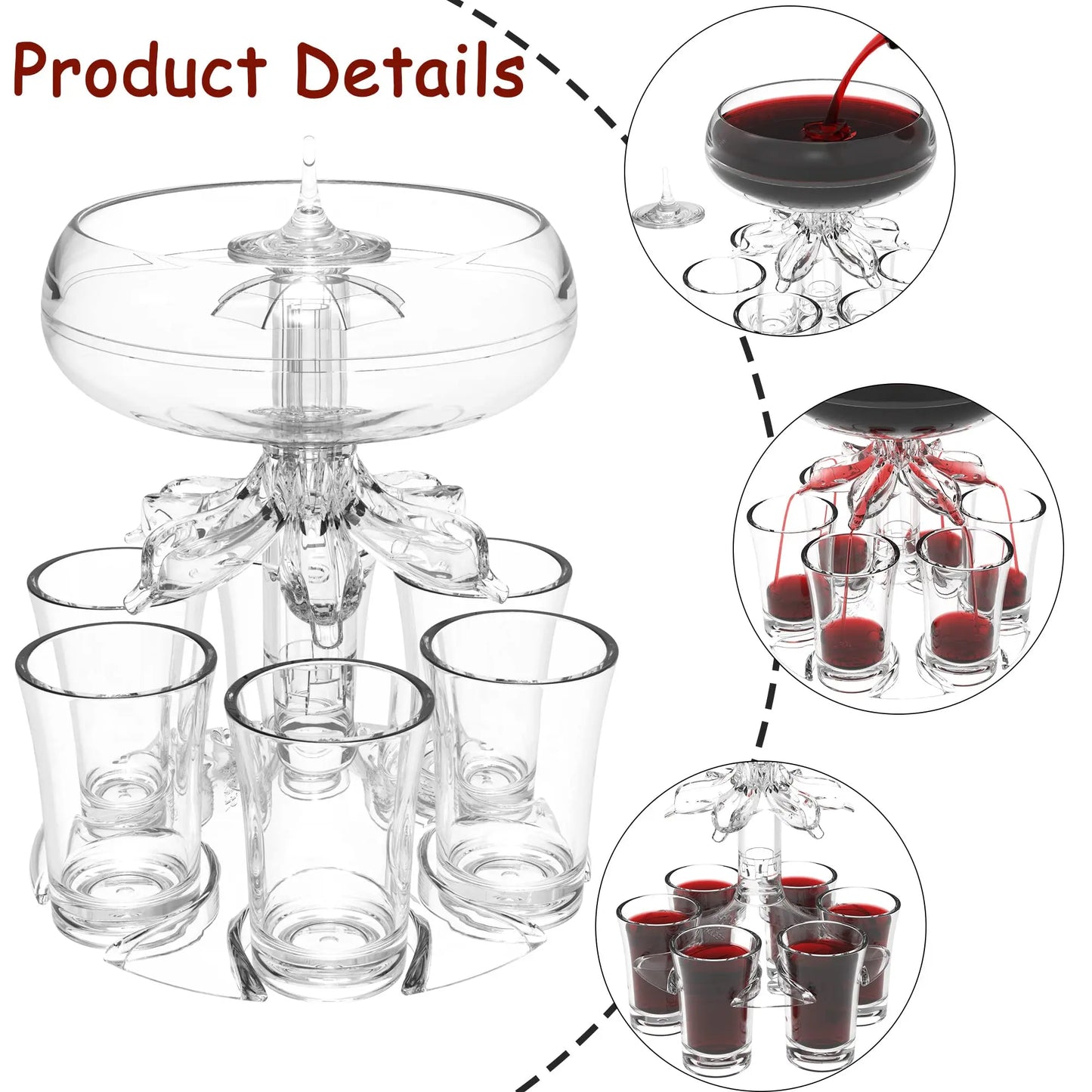 Adjustable Shot Glass Dispenser and Holder Made of Food Grade Plexiglass Shot Dispenser with 6 Drinking Glasses for Parties