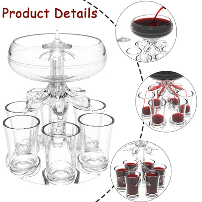 Adjustable Shot Glass Dispenser and Holder Made of Food Grade Plexiglass Shot Dispenser with 6 Drinking Glasses for Parties
