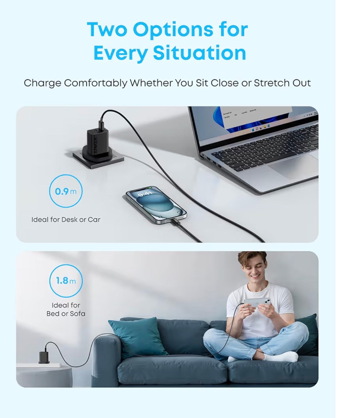 Anker USB-C Charger Cable 2-Pack 0.9m Braided USB-A to USB-C