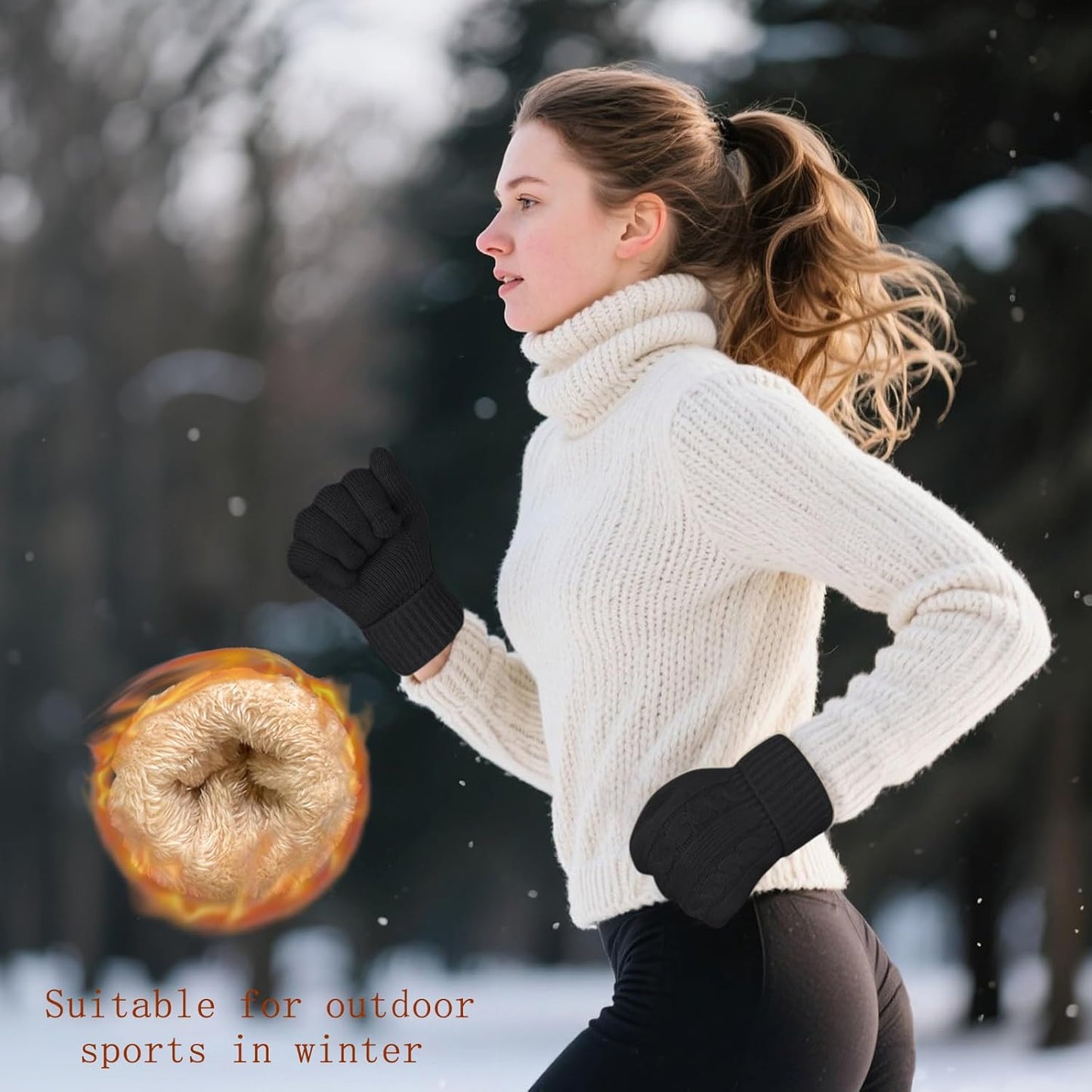 Winter Gloves for Women Ladies Wool Thermal Touch Screen Fleece Knit Stretchy Gloves for Cold Weather Gifts