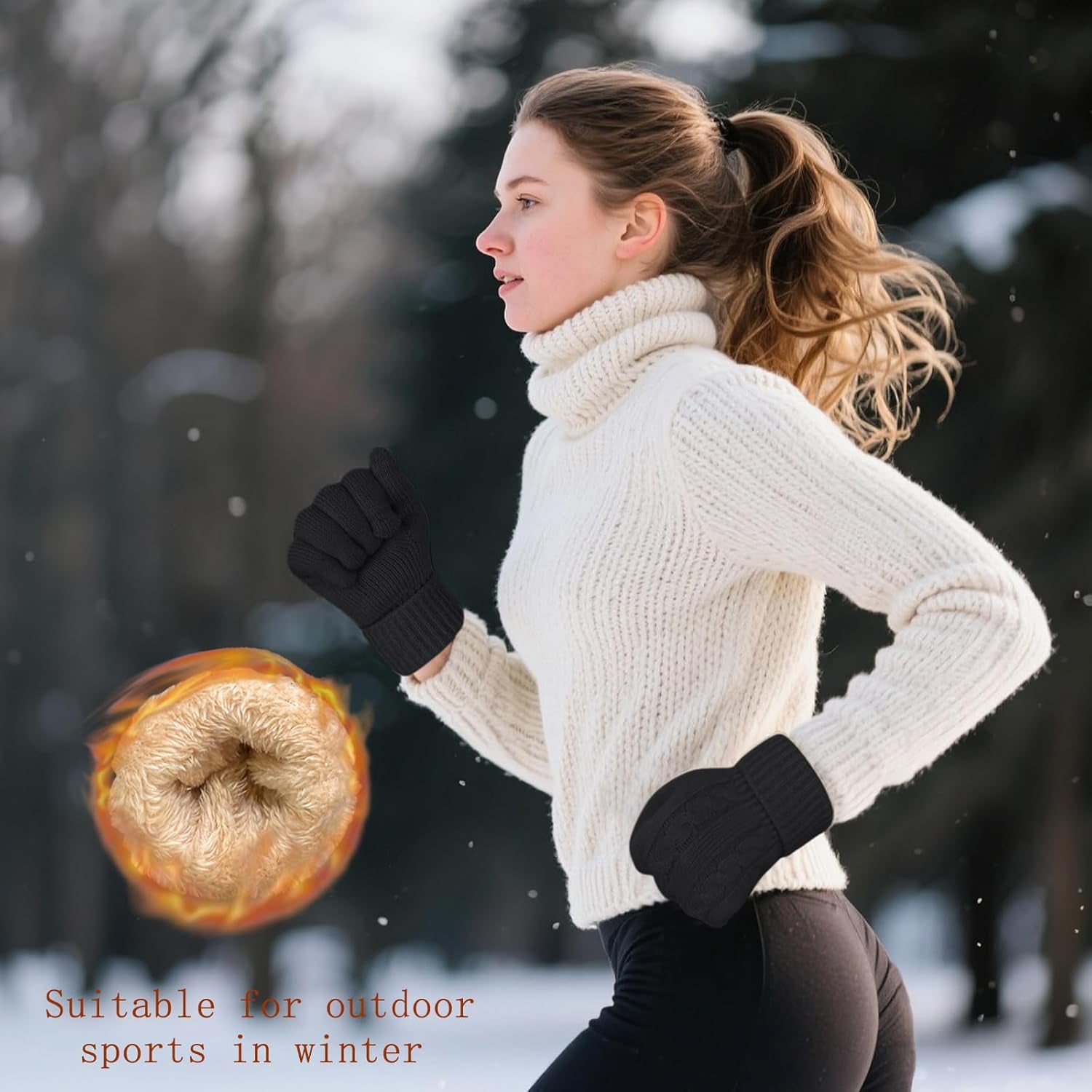 Winter Gloves for Women Ladies Wool Thermal Touch Screen Fleece Knit Stretchy Gloves for Cold Weather Gifts