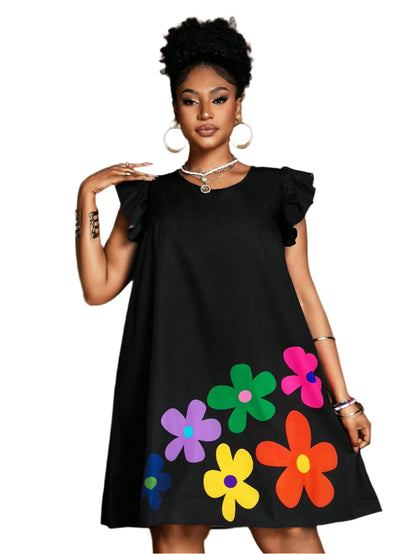 Maweii plus Size Women Summer round Neck Cap Sleeve Dress, Sun Dress