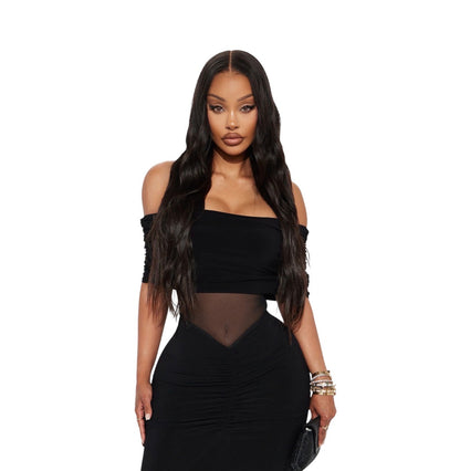 Jesika Ruched Off Shoulder Maxi Dress Black