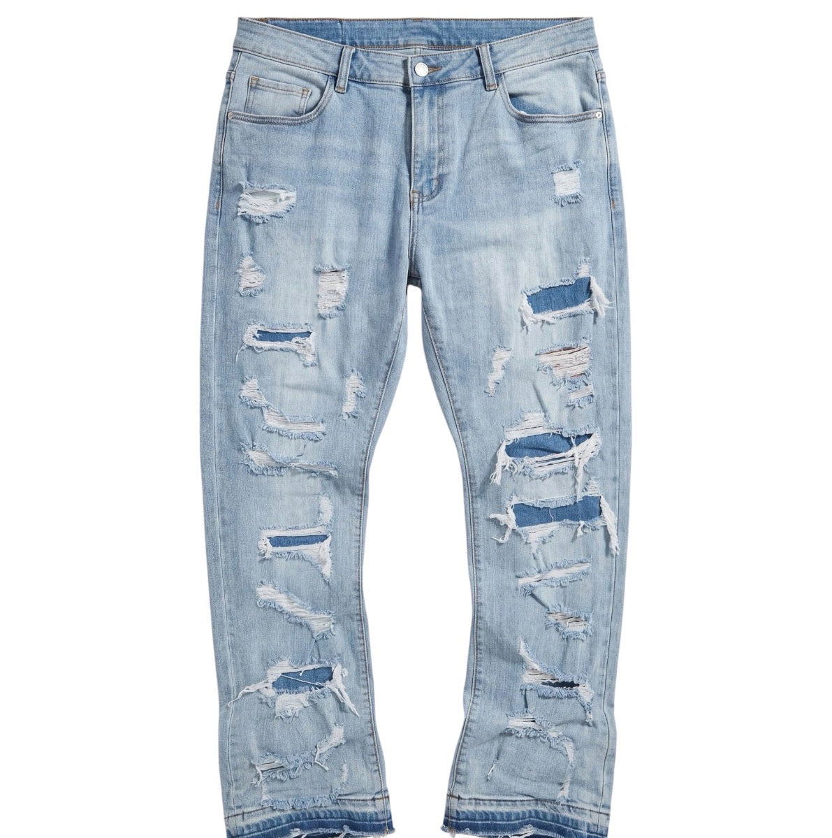 Through It Ripped Skinny Flared Jeans Vintage Blue Wash