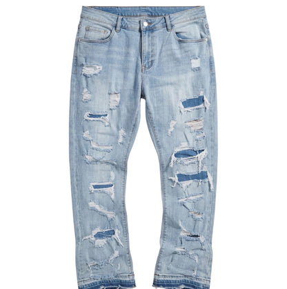 Through It Ripped Skinny Flared Jeans Vintage Blue Wash